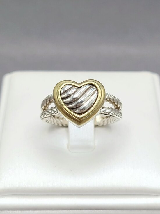 David Yurman Jewelry - David Yurman Classic Cable Sculpted Heart Ring w/ 18K Yellow Gold - Sz 7 - RARE